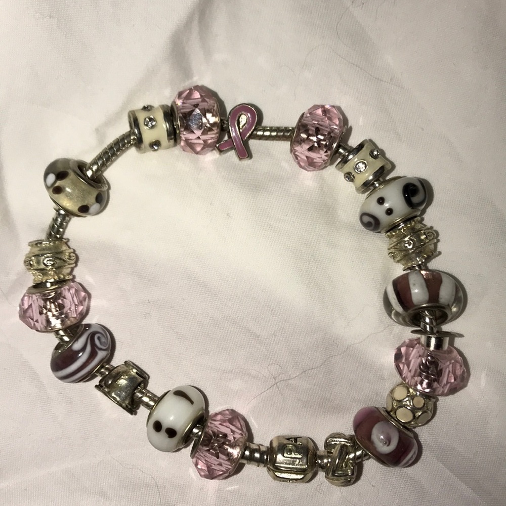 Purple and brown bracelet. Coffee cup charm